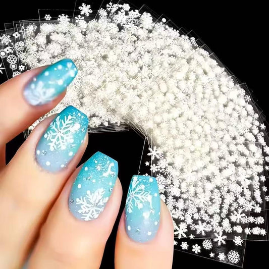 30 Sheet White Snowflakes Nail Art Stickers Christmas Snowflake Decals 3D Self-Adhesive Nail Art