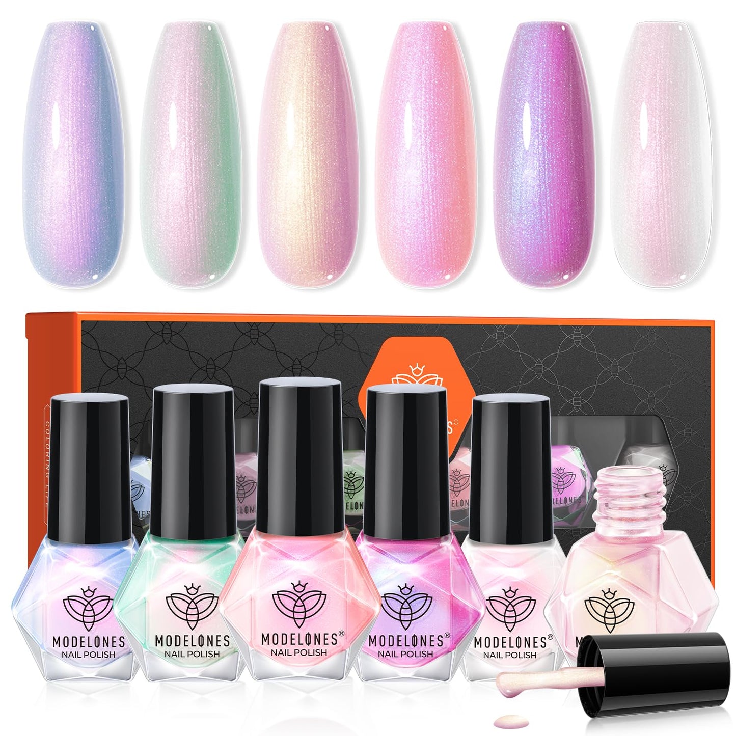 modelones Nail Polish Set, 6 Colors Shimmer Pearl Chrome White Pink Mermaid Purple Quick Dry Nail Polish Kit Fingernail Polish 2025 Manicure DIY Salon Home Gifts for Women Girl