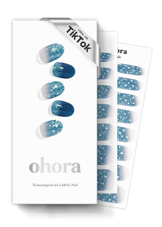 ohora Semi Cured Gel Nail Strips (N Waterbomb) - Blue, Glitter, Works with Any UV/LED Lamps