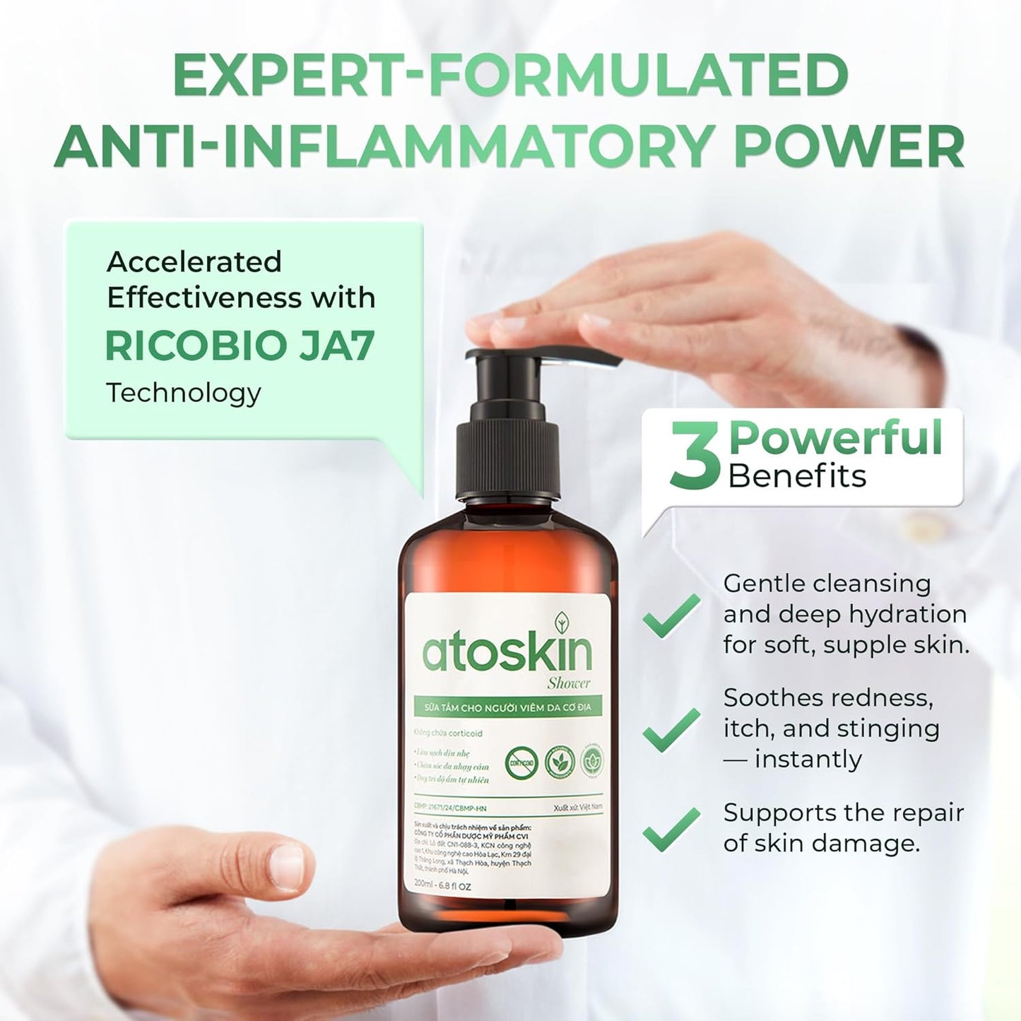 Atoskin Shower Gel (3 Pack) - for Eczema, Psoriasis, Dermatitis, and Anti-Itch Relief - Maximum Strength for Both Kids and Adults (20.4 oz)