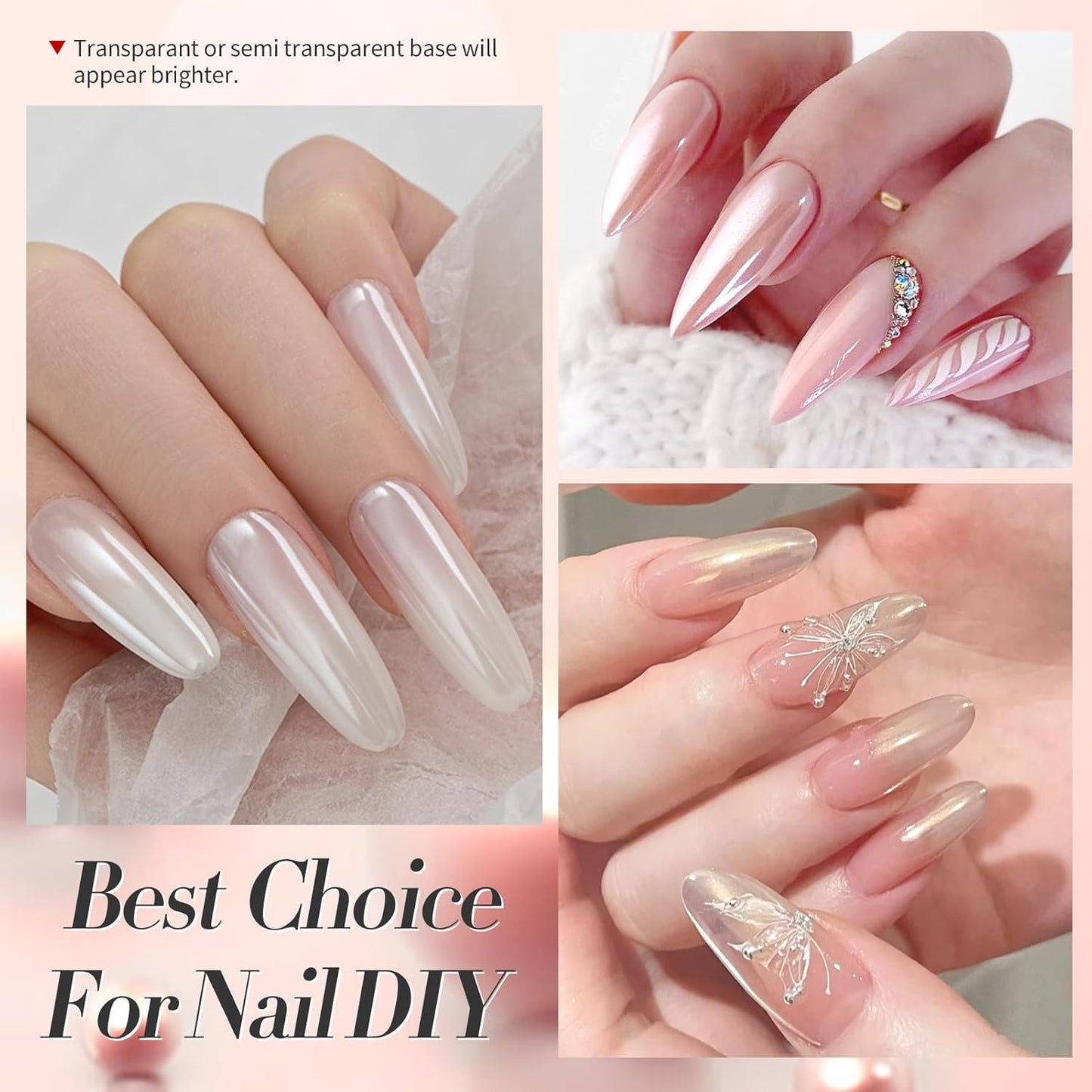 Born Pretty White Color Pearl Chrome Nail Powder Auroras Nail Powder Mirror Effect Pigment Mermaid Nail Glitter Powder for Nail Art Manicure Decoration