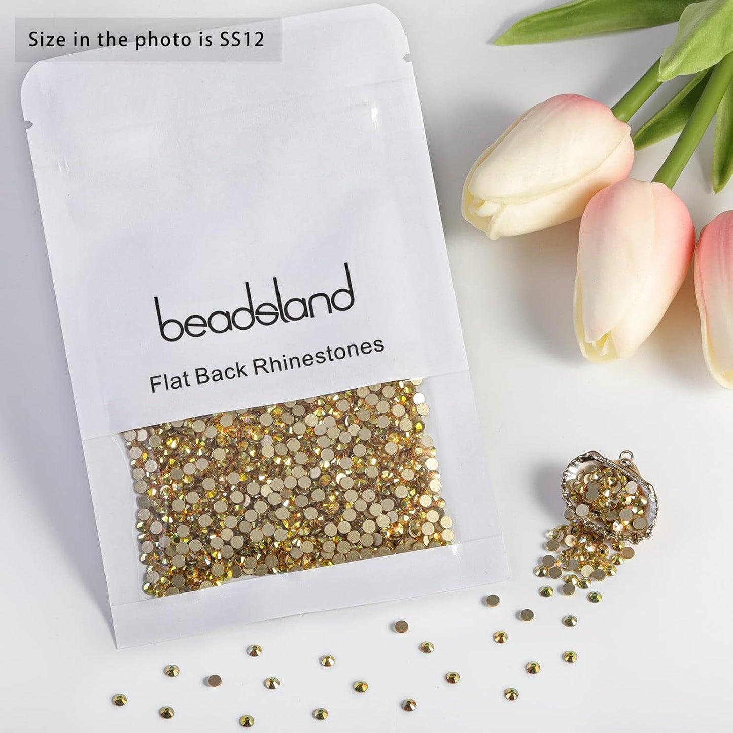 beadsland Flat Back Crystal Rhinestones Round Gems for Nail Art and Craft Glue Fix, Metal Sunlight (2.9-3.0mm) SS12/1440pcs