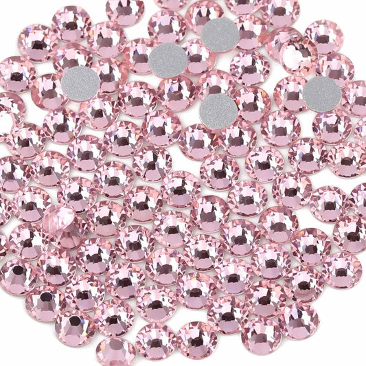 Beadsland 144pcs Flat Back Crystal Rhinestones Round Gems for Nail Art and Craft Glue Fix, Light