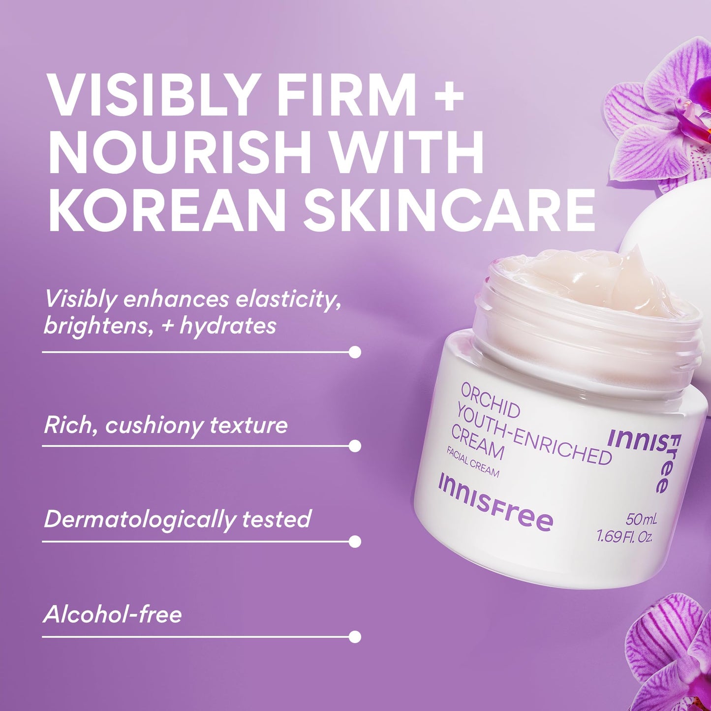 innisfree Orchid Youth‑Enriched Cream | Korean Firming Face Moisturizer with Hyaluronic Acid and