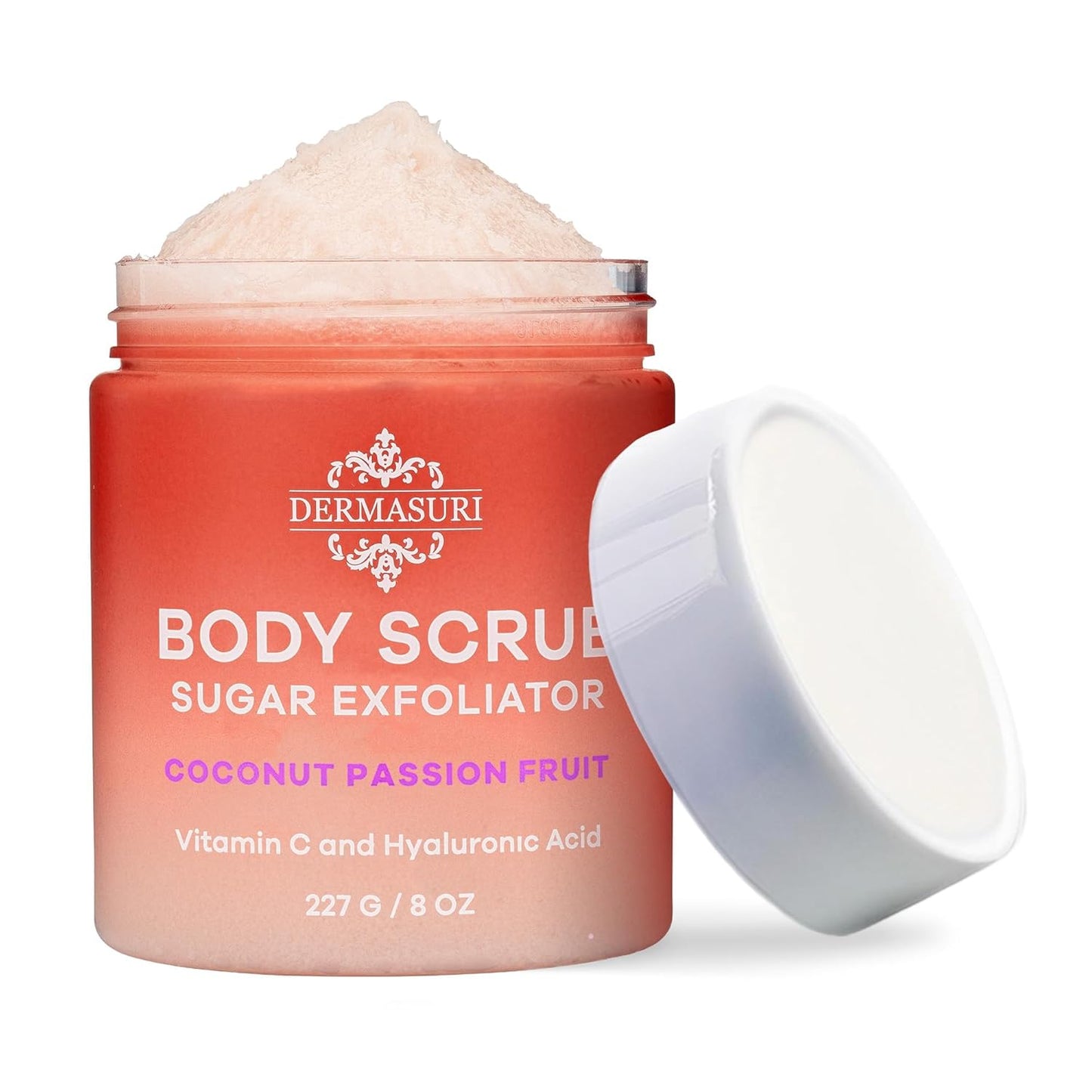Dermasuri Exfoliating Sugar Scrub - Body Scrubber for Men & Women - Exfoliates & Removes Dead & Dry Skin for a Soft & Radiant Glow - Deep Hydration & Moisture - Coconut Passion Fruit