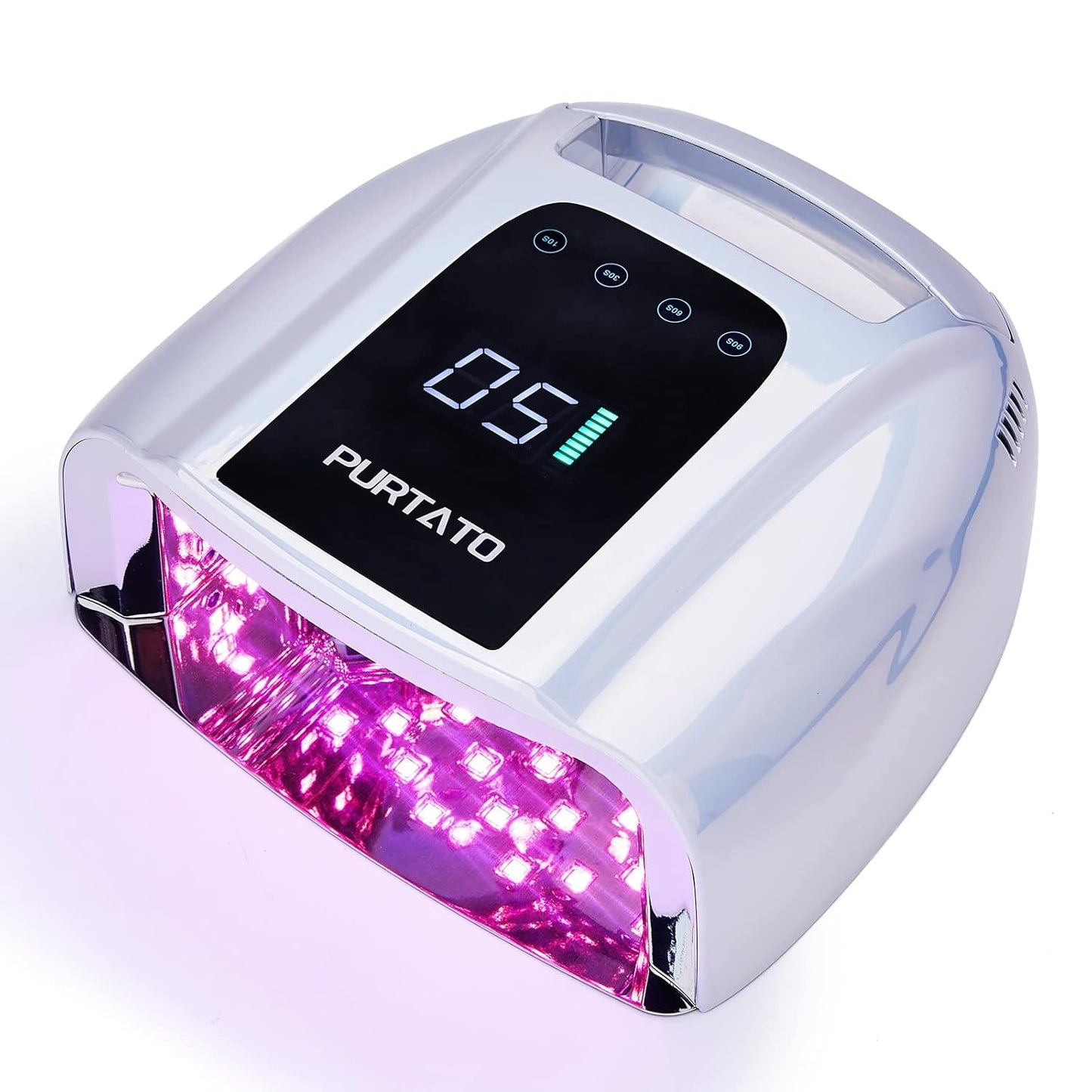 Professional Rechargeable 96W UV LED Portable Cordless UV Light for Nail Lamp Machine with Removable Stainless Steel Bottom,4 Timer Setting and Smart Sensor Nail Dryer (Plating Silver)