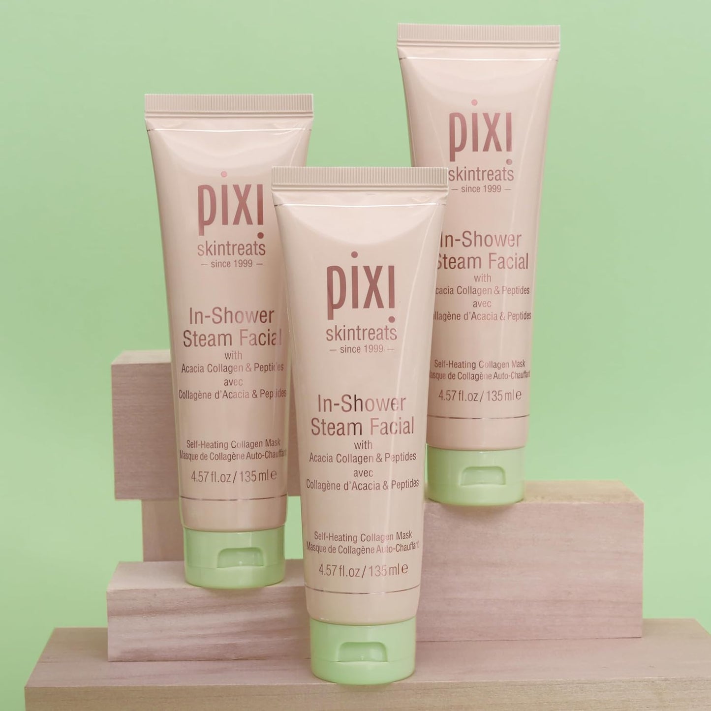 Pixi In-Shower Steam Facial | Gel-to Oil Cleanser for Radiant Skin | Deeply Nourishes, Softens & Tones | Self-heating for Use in Shower or Bath | 4.6 fl oz/ 135 ml