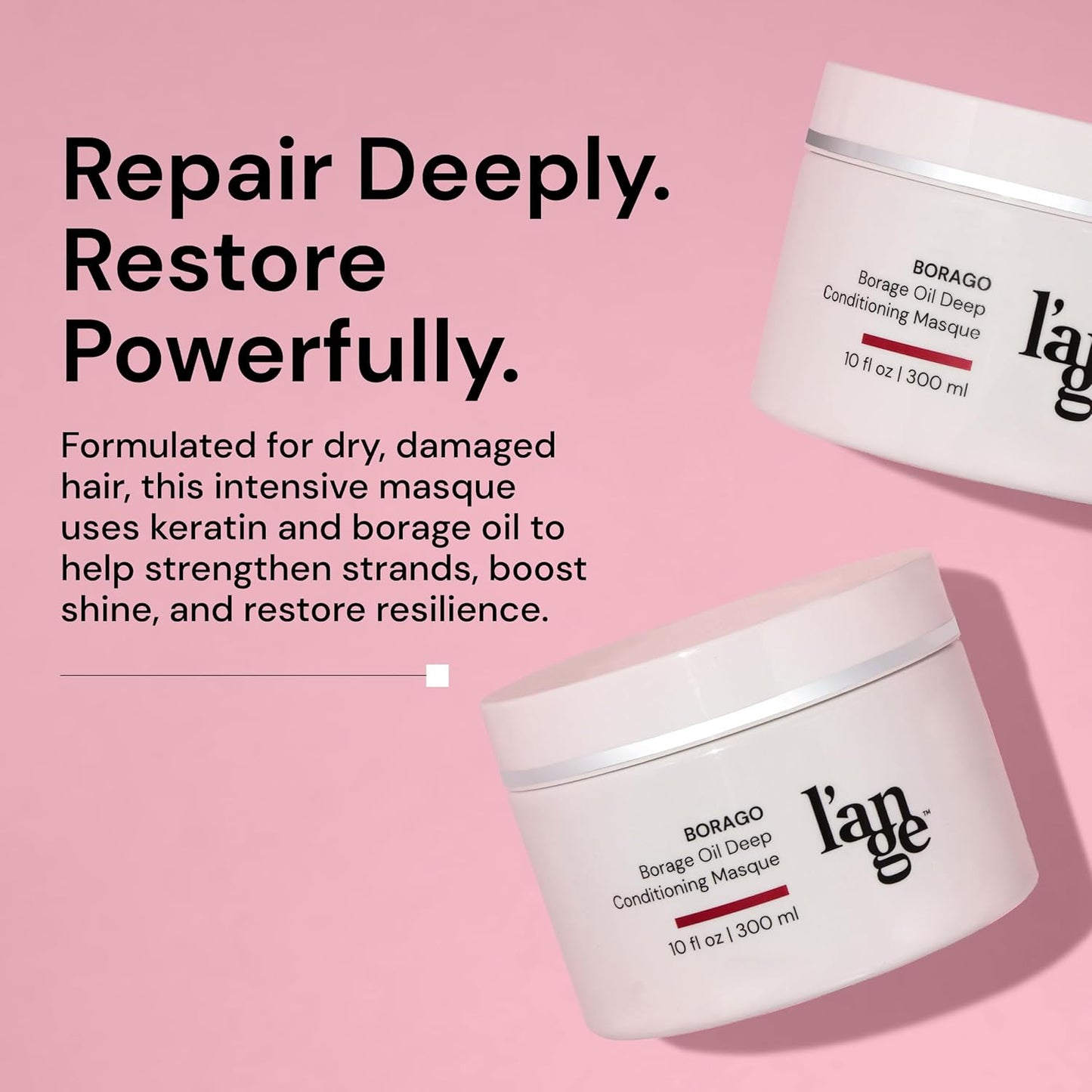 L'ANGE HAIR Borago Deep Conditioning Masque with Borage Oil - 10 Oz Jar, Nourishes and Strengthens Hair, Manages Frizz and Enhances Moisture, Sulfate & Paraben-Free, for Dry Hair, Unisex