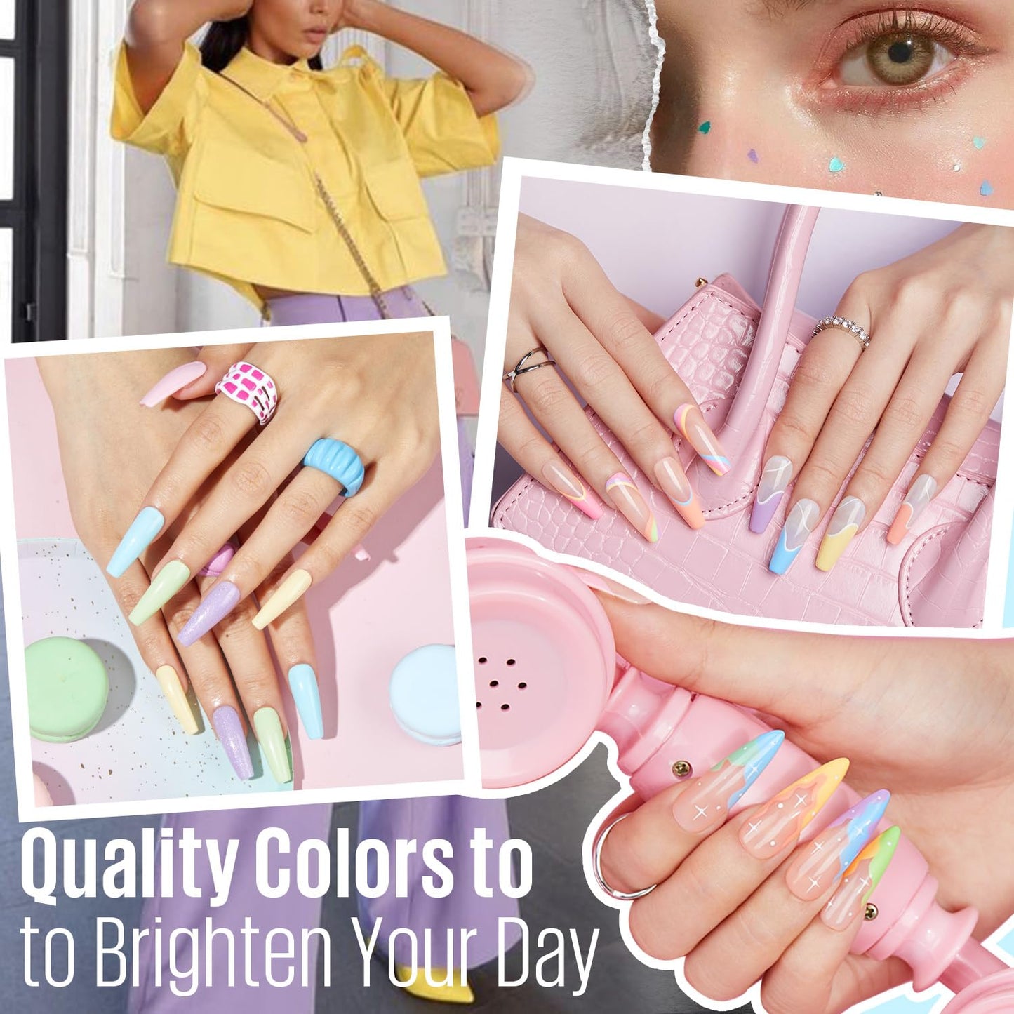 MEFA Macaron Gel Nail Polish Set 6 Colors, Spring Summer Pastel Soft Green Light Blue Coral Peach Lilac Purple Pale Creamy Shades Popular Nail Art Design Salon at Home DIY Manicure Gifts for Women