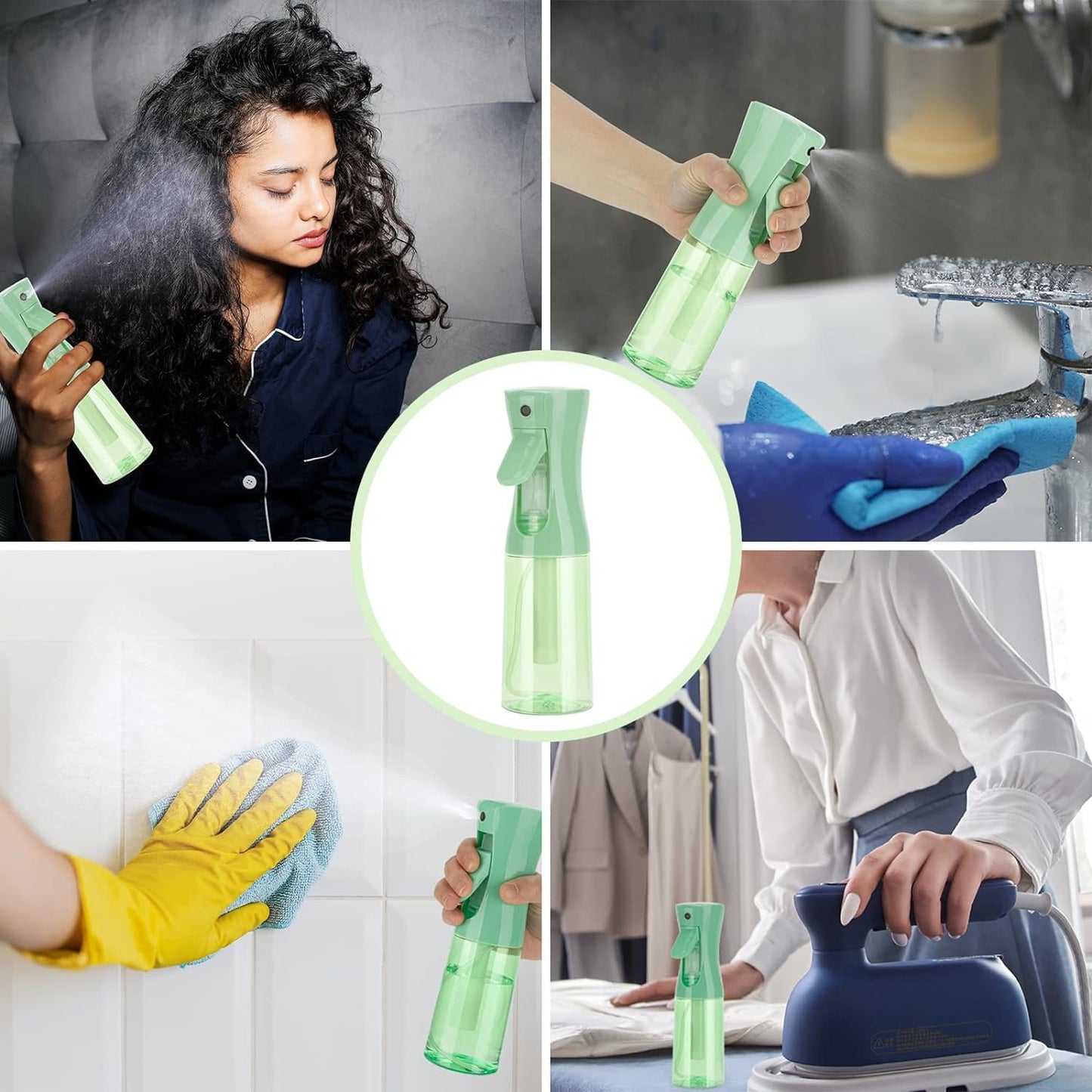 Spray Bottle for Hair (6.8OZ /200ML) Continuous Ultra Fine Mist Sprayer for Hair, Salons, Barber, Plants, Skin Care, Cleaning 2 Pack CLEAR GREEN