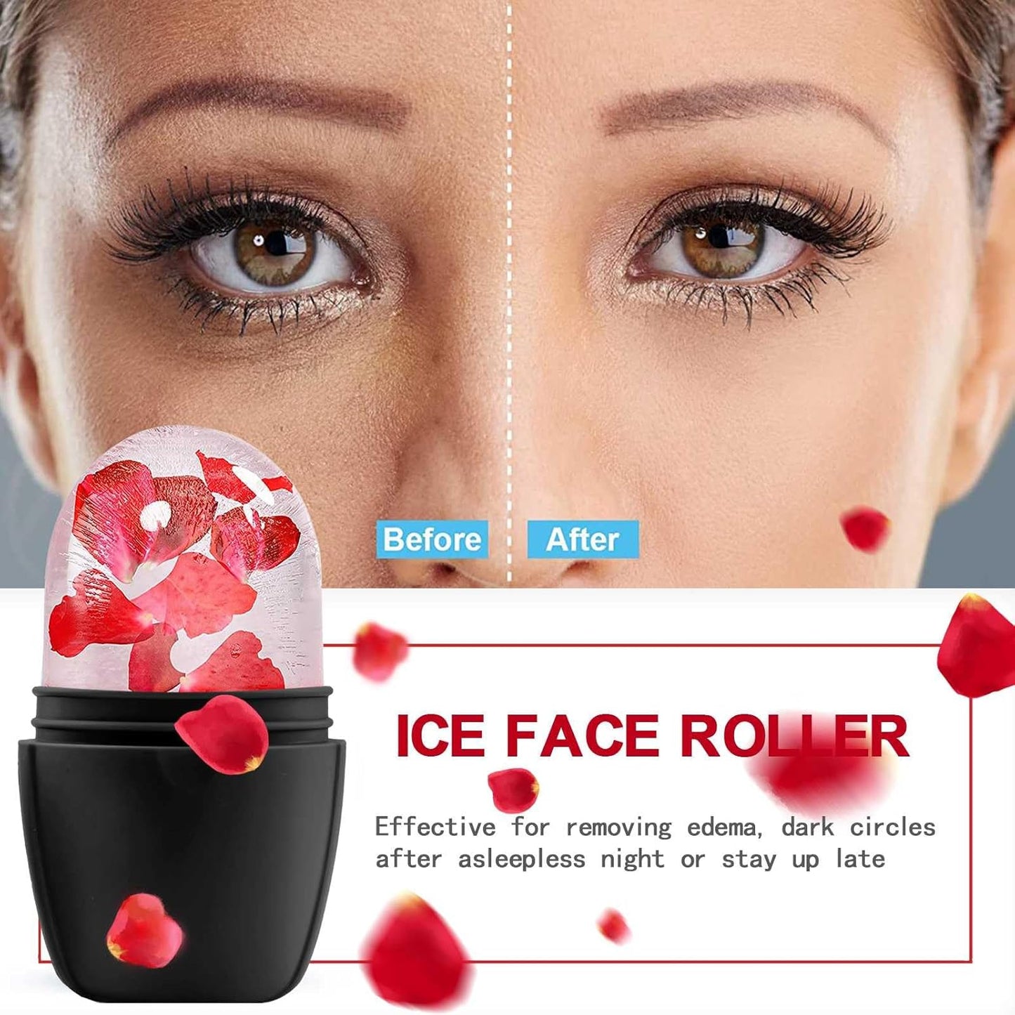 KOGITI Face & Eye Ice Roller Massager - Ice Cube Mold, Face Puffiness Relief, Skin Care Tools, Black & White