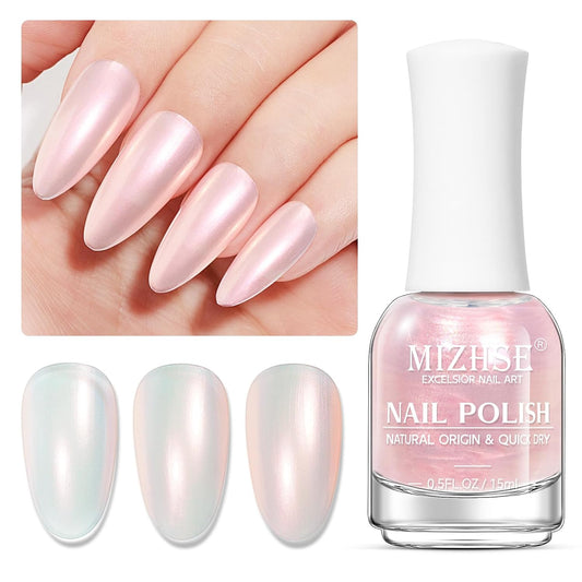 MIZHSE Nail Polish: 15Ml Mermaid Pearl Nail Polish Pink Aurora Effect Nail Polish, Fingernail and