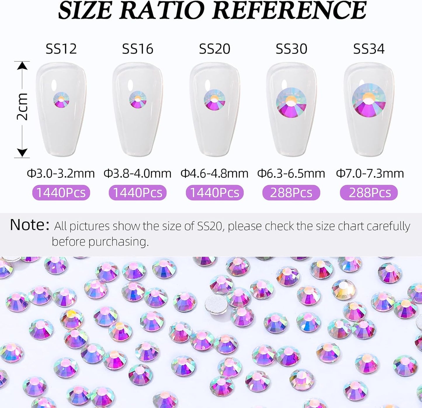 Crystal AB Flatback Rhinestones, Glass Rhinestones for Nail Art and Craft, Glue Fix, Loose Crystal Gemstones(Crystal AB, SS16, 1440pcs, 3.8-4.0mm)