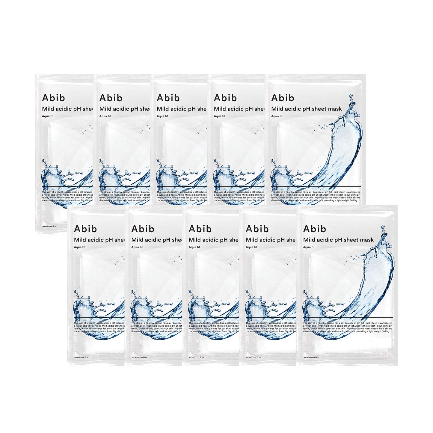 Abib Mild Acidic pH Sheet Mask Aqua Fit 10 Sheets I Intense Hydrating and Moisturizing Care for Dry