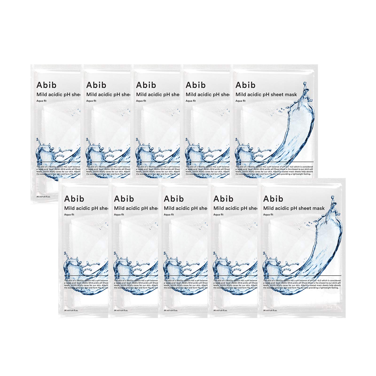 Abib Mild Acidic pH Sheet Mask Aqua Fit 10 Sheets I Intense Hydrating and Moisturizing Care for Dry