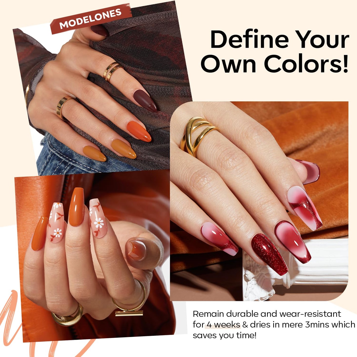 modelones Fall Gel Nail Polish Set, 6 Colors 2025 Nude Brown Burnt Orange Glitter Gel Polish Dark Red Wine Burgundy Maroon Nail Polish Soak Off Halloween Nail Art Manicure Kit DIY Salon Gift