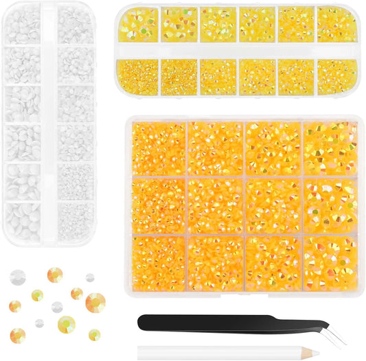Morcheiong 17000Pcs Resin Rhinestones Yellow Flatback Crystals Diamond Includes Tweezers and Pickup