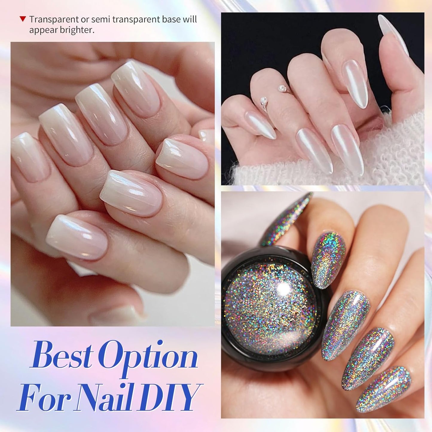 BORN PRETTY Chrome Nail Powder,White Pearl Metallic Mirror Holographic Chrome Powder for Nails,Pearl Glitter Pigment Dust Kit Nail Art Decoration Sets