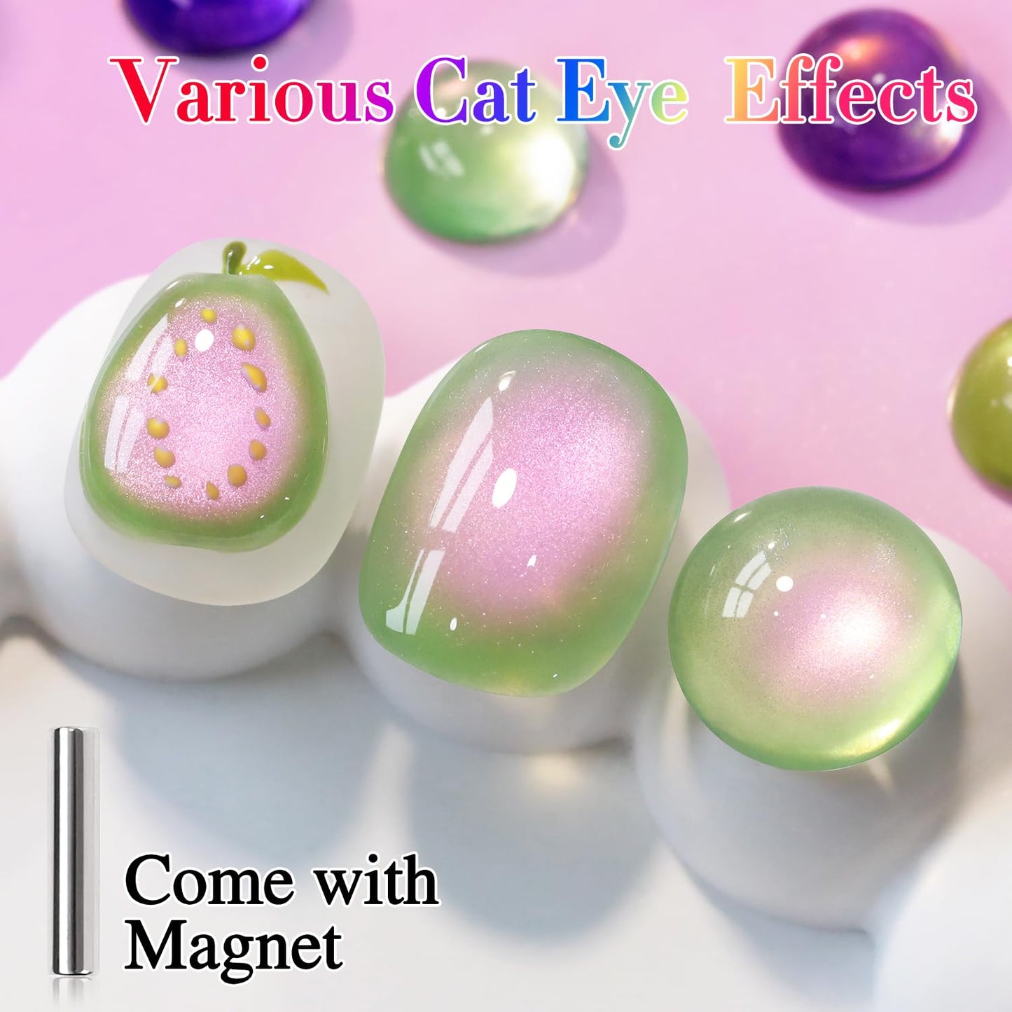 Double Rhythm 0.5 OZ Cat Eye Gel Polish with Magnet 15ML Holographic Glitter Shimmer Translucent Jelly Color Magnetic Nail Polish Salon DIY at Home (Pink Green-MC1215)