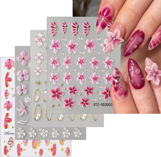 Stickers para Uñas Nail Stickers Self-Adhesive Sticker Gold Pink 3D Wild Flower Calcomanías para