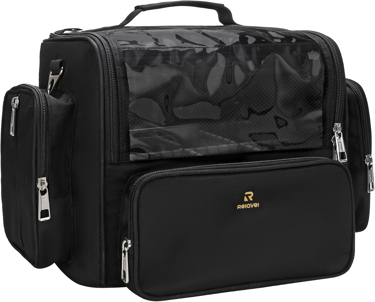 Makeup Brush Bag, Clear Makeup Brush Holder with Lid, Extra Large Capacity Travel Cosmetic Bag Makeup Artist Must Haves, Black Makeup Case, Make Up Organizers and Storage, with Adjustable Dividers