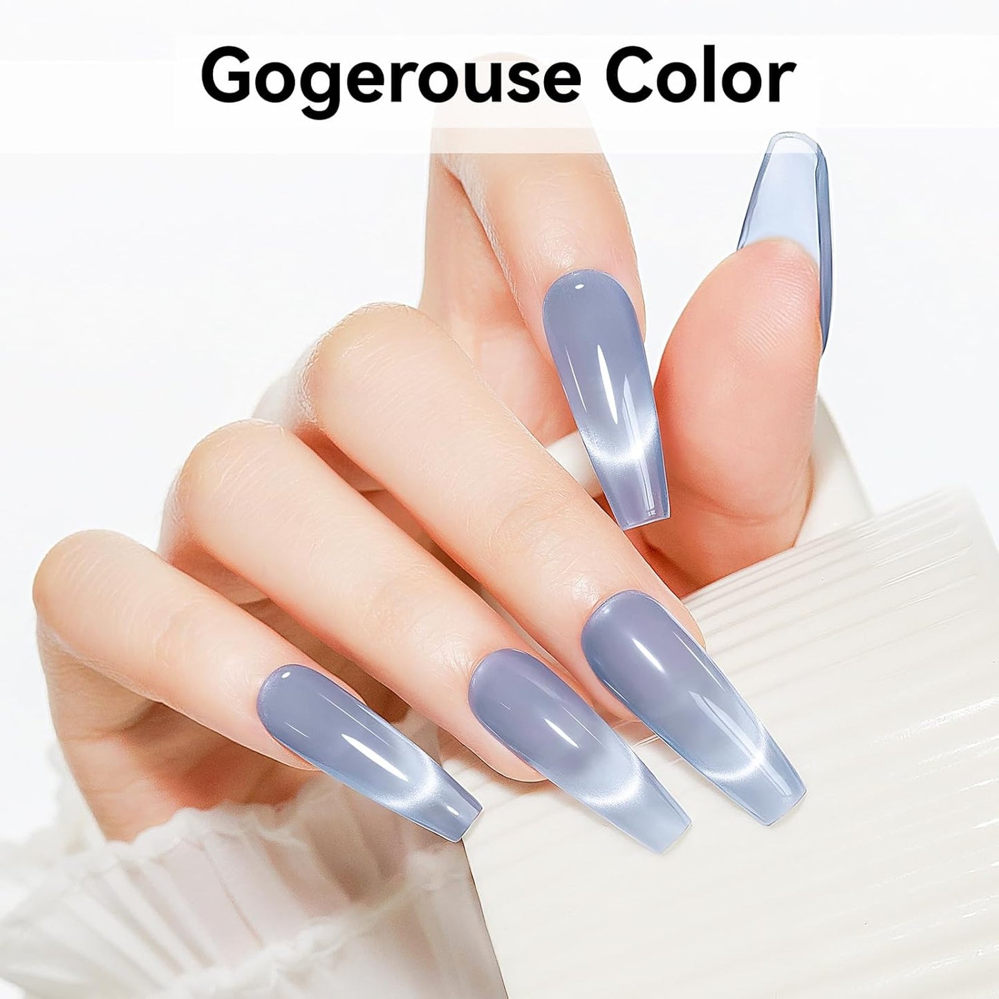 Cat Eye Gel Nail Polish Blue, Magnetic Cateye Gel Polish Sheer Blue Glitter Holographic With Magnet for Nail Salon DIY At Home
