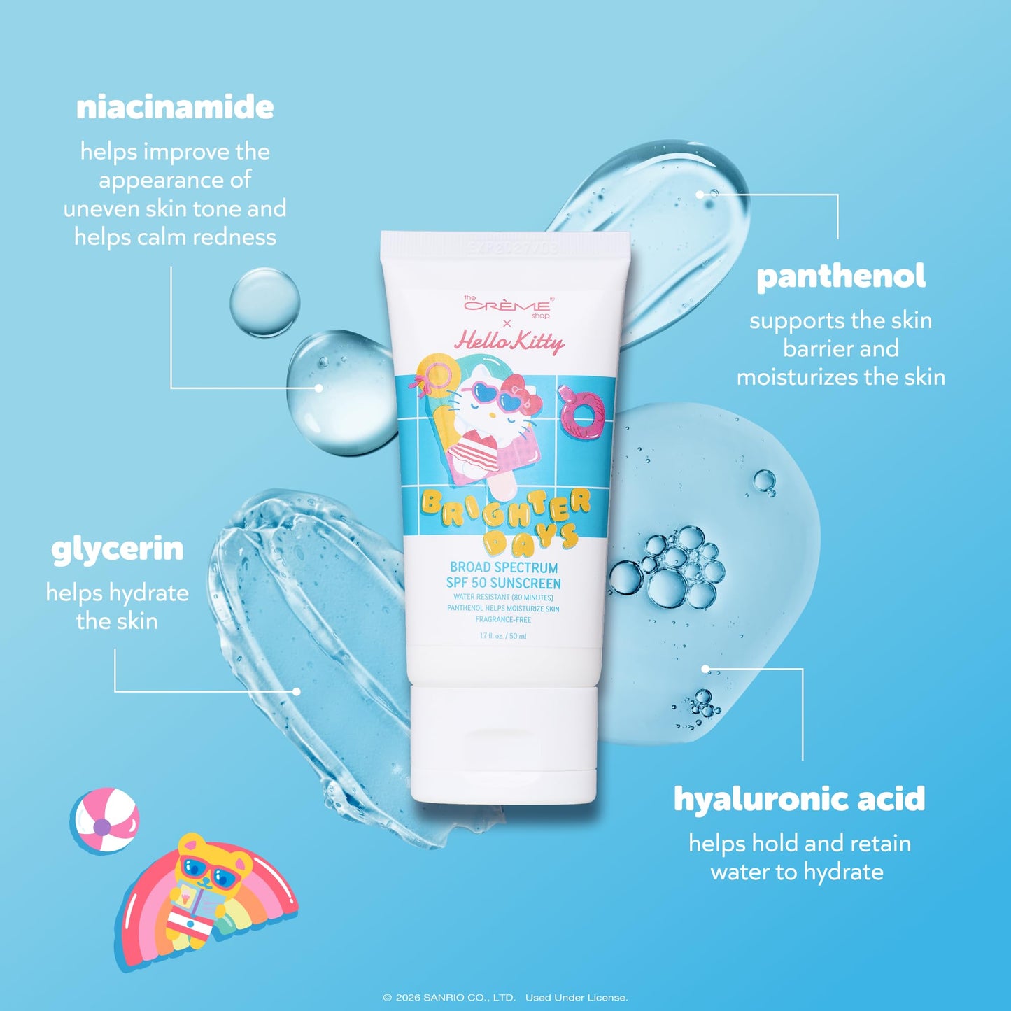The Crème Shop Hello Kitty SPF50 Sunscreen for Face & Body, Water Resistant
