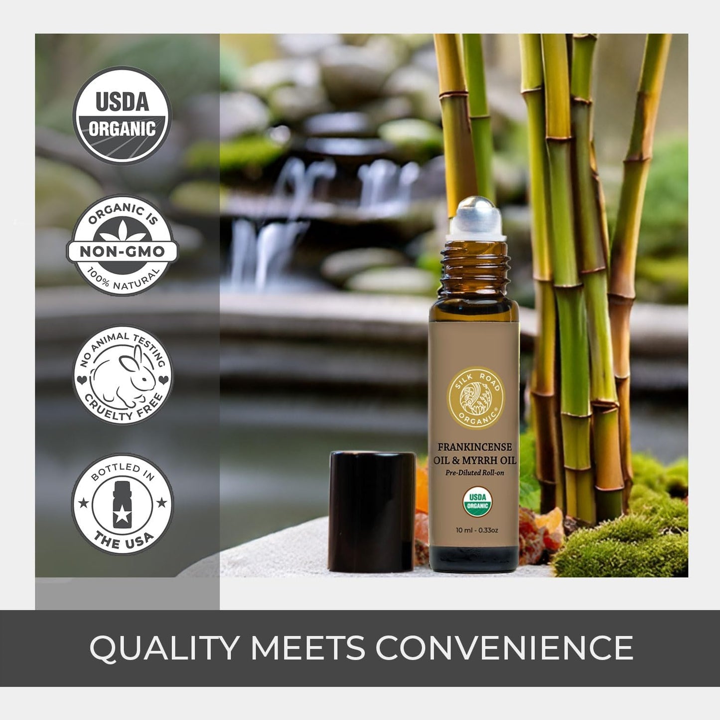 Silk Road Organic Frankincense Oil & Myrrh Essential Oil Roll On, 100% Pure USDA Certified Aromatherapy for Body Aches, Stiffness & Tingling, Stress Relief, & Skin - 10 ml Roller