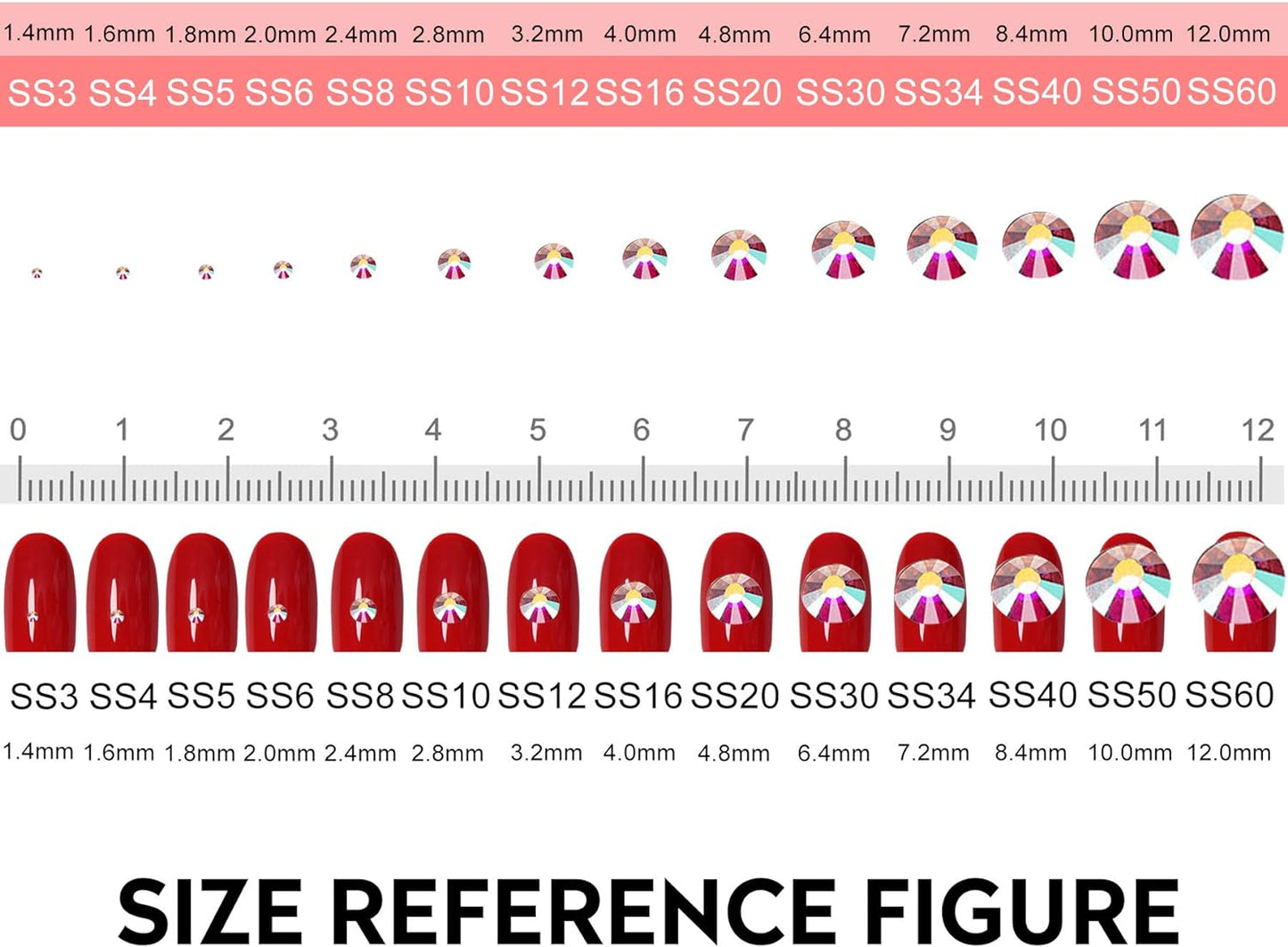 3600pcs Flatback Rhinestones Glass Charms Diamantes Gems Stones for Nail Art 6 Size ss4~ss12 Box Sapphire