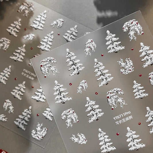 Christmas Nail Stickers 5D Embossed Christmas Nail Art Stickers with Snow Christmas Tree Xmas Tree