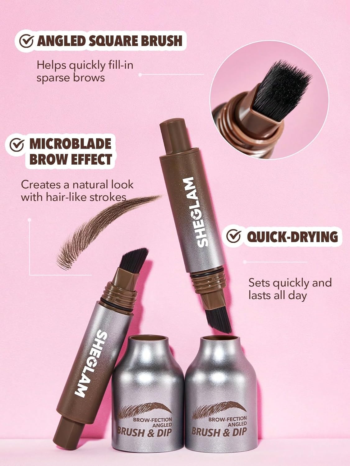 SHEGLAM Brow-Fection Angled Brush & Dip Upgraded Microblading Eyebrow Pen Long Lasting Waterproof Easy To Color-Chocolate