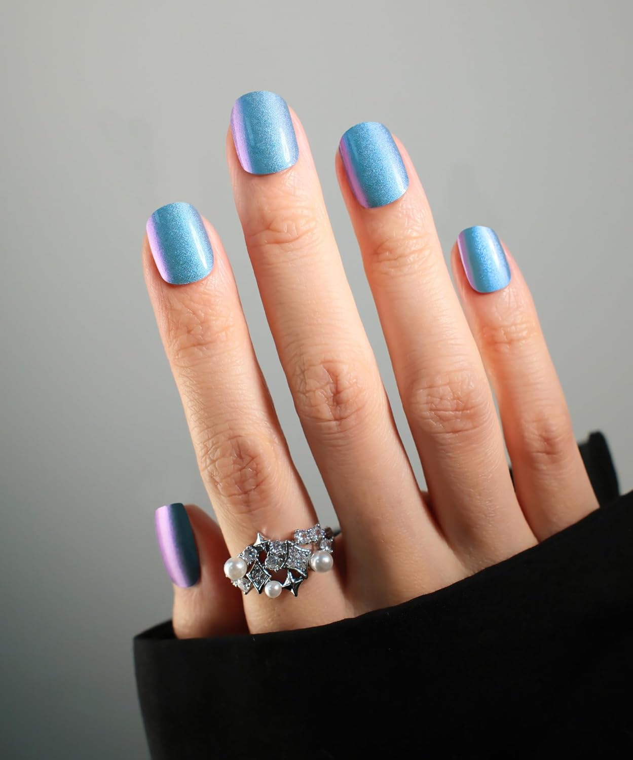 Glitter Nail Polish Strips, 32 Pcs Salon Quality Gel Nail Stickers, Long Lasting Wraps Easy to Use & Remove (Glitter Water Blue)