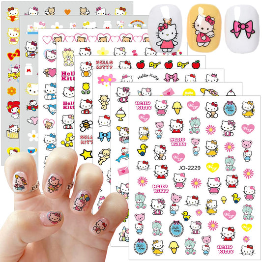 8x Cute Cat Nail Charms, Self Adhesive Kawaii Nail Design Decals - 3D Stickers for Women Girls DIY