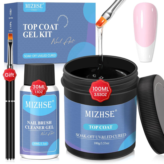 MIZHSE 100ML No Wipe Gel Top Coat - High Gloss Shine Finish Long Lasting Top Coat Nail Polish