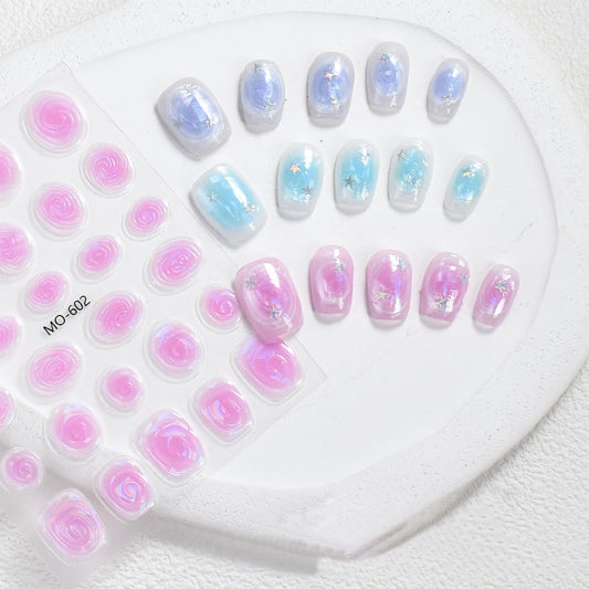 Laser Swirl Nail Art Stickers Decals Pink Blue Purple Nails Stickers Cute 5D Embossed Nails Decal