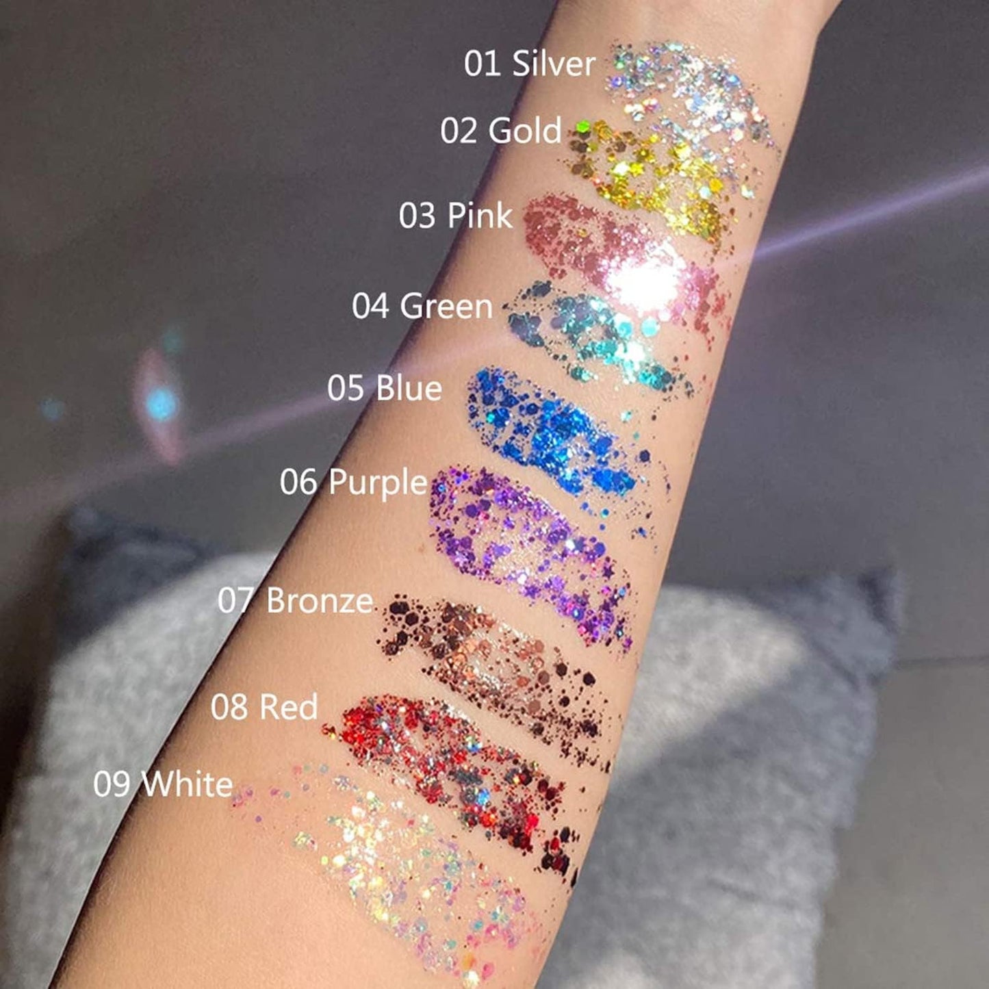 MAEPEOR Chunky Face Body Glitter Gel 19 Colors Mermaid Sequins Holographic Body Glitter Gel Long-Lasting Festival Makeup Glitter Paint for Face Body Hair Nails (30g, 09 White)