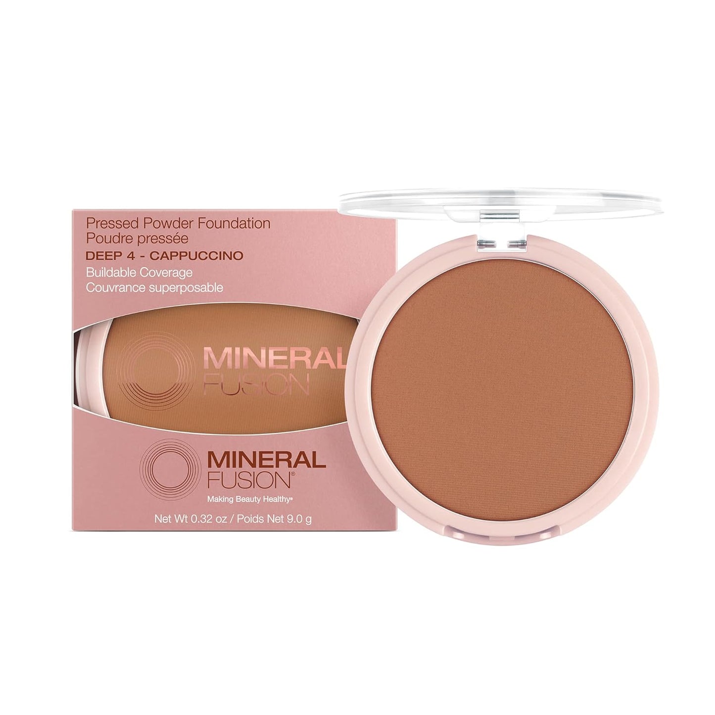 Mineral Fusion Pressed Powder Foundation, Deep 4 - Deep Skin w/Golden Undertones, Age Defying Foundation Makeup with Matte Finish, Talc Free Face Powder, Hypoallergenic, Cruelty-Free, 0.32 Oz