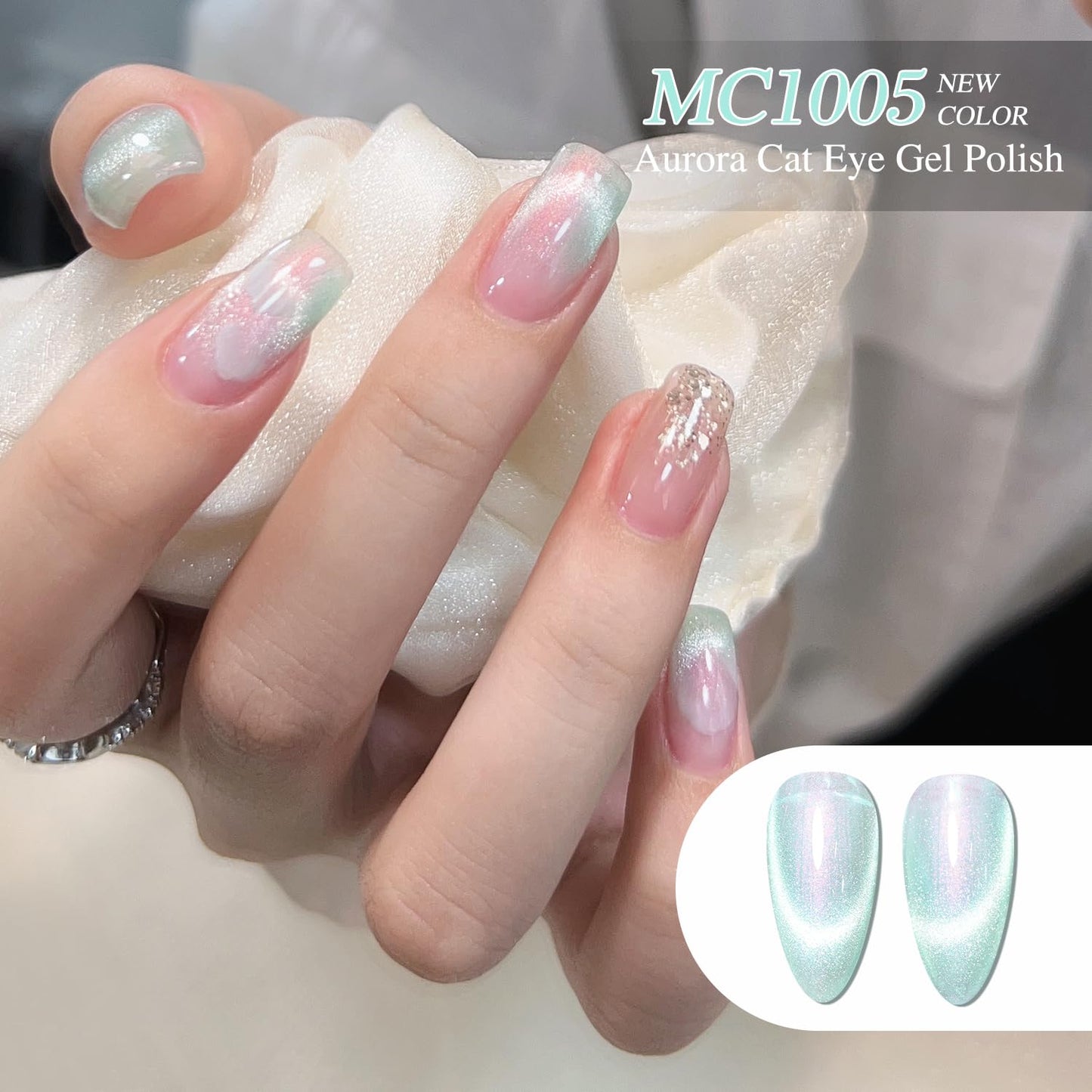 Double Rhythm 6 Colors Cat Eye Gel Polish Set Shimmer Glitter with Magnet Holographic Reflective Magnetic UV Nail Art Kit (6-Kit 11)