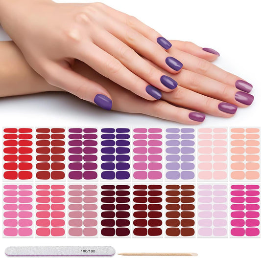 DANNEASY 16 Sheets Pink Red Nail Wraps Solid Color Nail Polish Strips for Women Gel Nail Strips