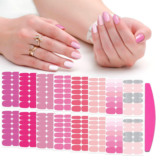 SILPECWEE Pink Nail Wraps for Women Nail Polish Strips Solid Color Glitter Self Adhesive Nail