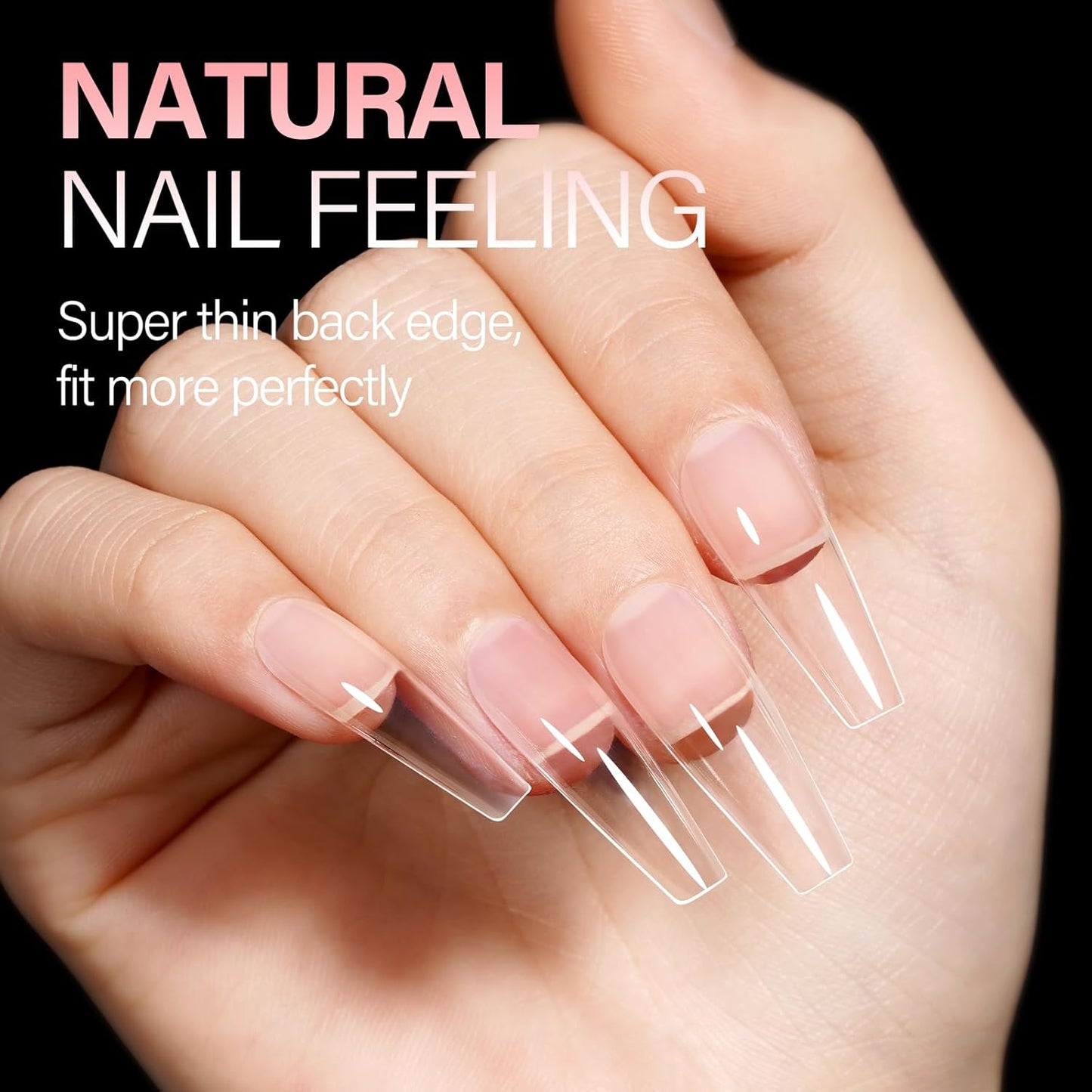 AILLSA Long Coffin Nail Tips Half Matte Full Cover Nails Tips Clear Acrylic Pre-Shaped Tips Flase Press on Nail Tips for Extentions Nails Manicure Salon DIY 216PCS 12 Sizes