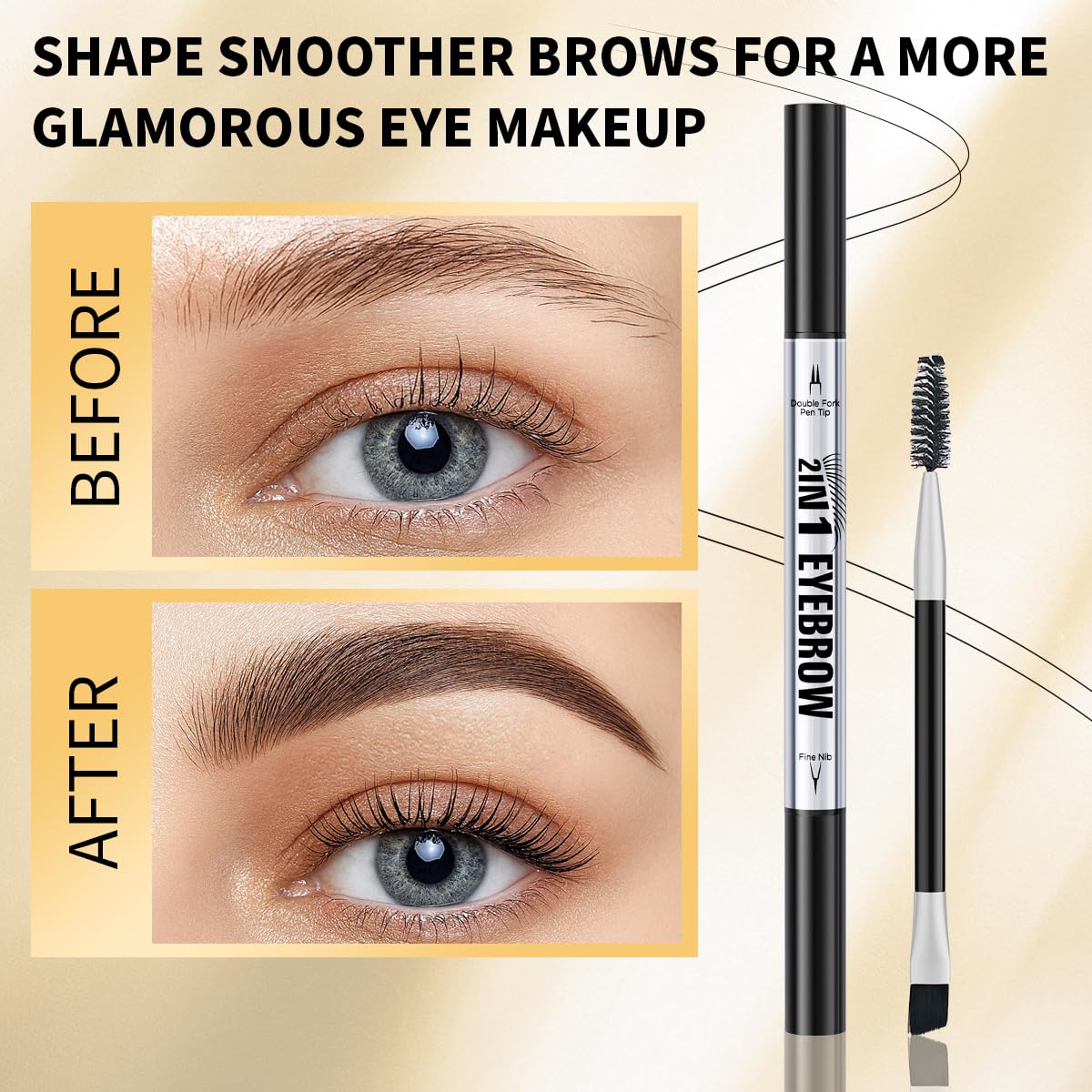Eyebrow Pencils for Women - Microblading Eyebrow Pencil 2-In-1 Dual-Ended Eyebrow Pen with Precise 2-Fork-Tip & Brush-Tip Waterproof Eyebrow Pencil for Hair-Like Brows, Last All-Day, Black Brown