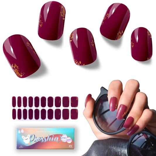 Semi Cured Gel Nail Strips, 20 pcs Nail Wraps, Glaze Stickers, Salon Quality French Manicure, Full