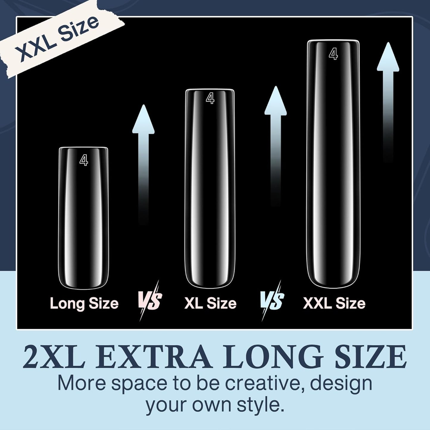 XXL Nail Tips Square 504 Pcs 12 Sizes - No C Curve Flat Square Nail Tips Clear 2XL Full Cover Tapered Gel Acrylic Fake Nails Gelly Tips for Nail Extension Nail Art