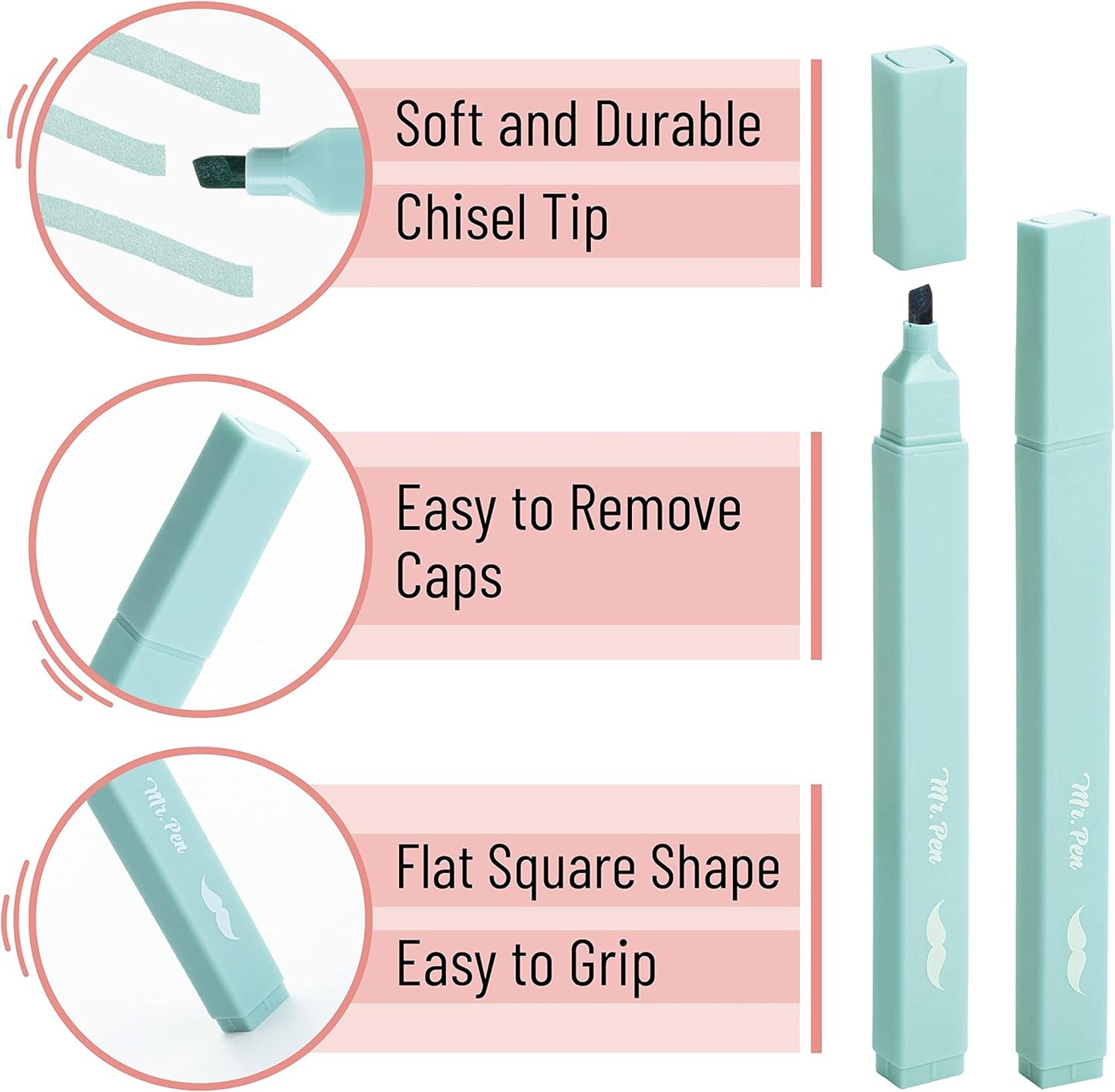 Mr. Pen- Aesthetic Cute Highlighters, 8 pcs, Chisel Tip, Earthy Colors, Assorted Colors,No Bleed Bible Pastel Highlighter Set