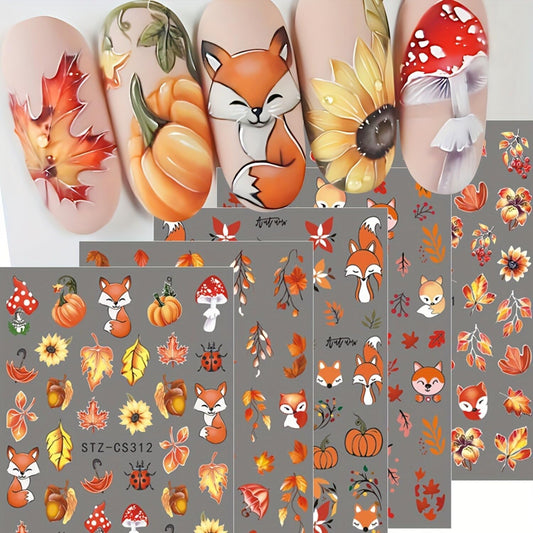 5 Sheets Fall Nail Art Stickers Maple Leaves Nail Decals 3D Self Adhesive Nail Stickers Decals Cute