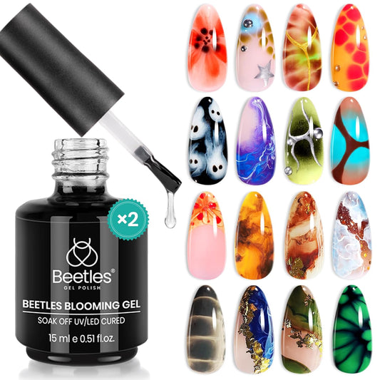Beetles Halloween Blooming Gel: 2 Pcs 15ml Clear Uv Led Blooming Gel Nail Polish for Spreading
