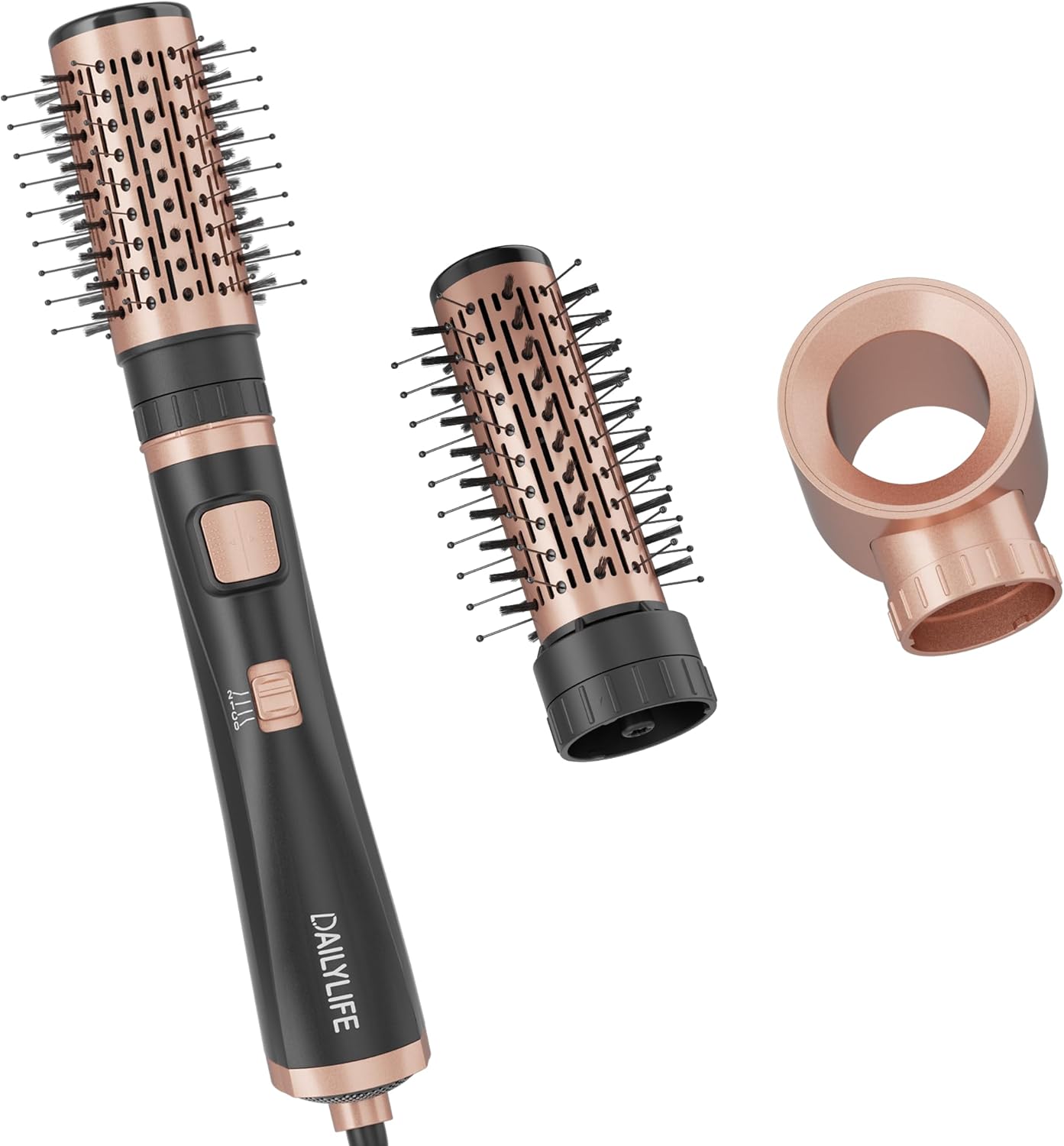 DAILYLIFE Rotating Hair Dryer Brush, Blow Dryer Brush Spinning, 2 Spin Brushes 1.5 Inch &2 Inch, 3 in 1 Round Hot Air Styler for Hair Dryer, Volumizer, Smooth, Gold
