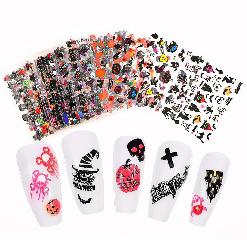 24 Sheets Halloween Nail Stickers 3D Self Adhesive Halloween Nail Decals Ghost Pumpkin Nail Art Stickers Spider Web Bat Nail Design Halloween Nail Art Supplies for Acrylic Nails Decorations for Women