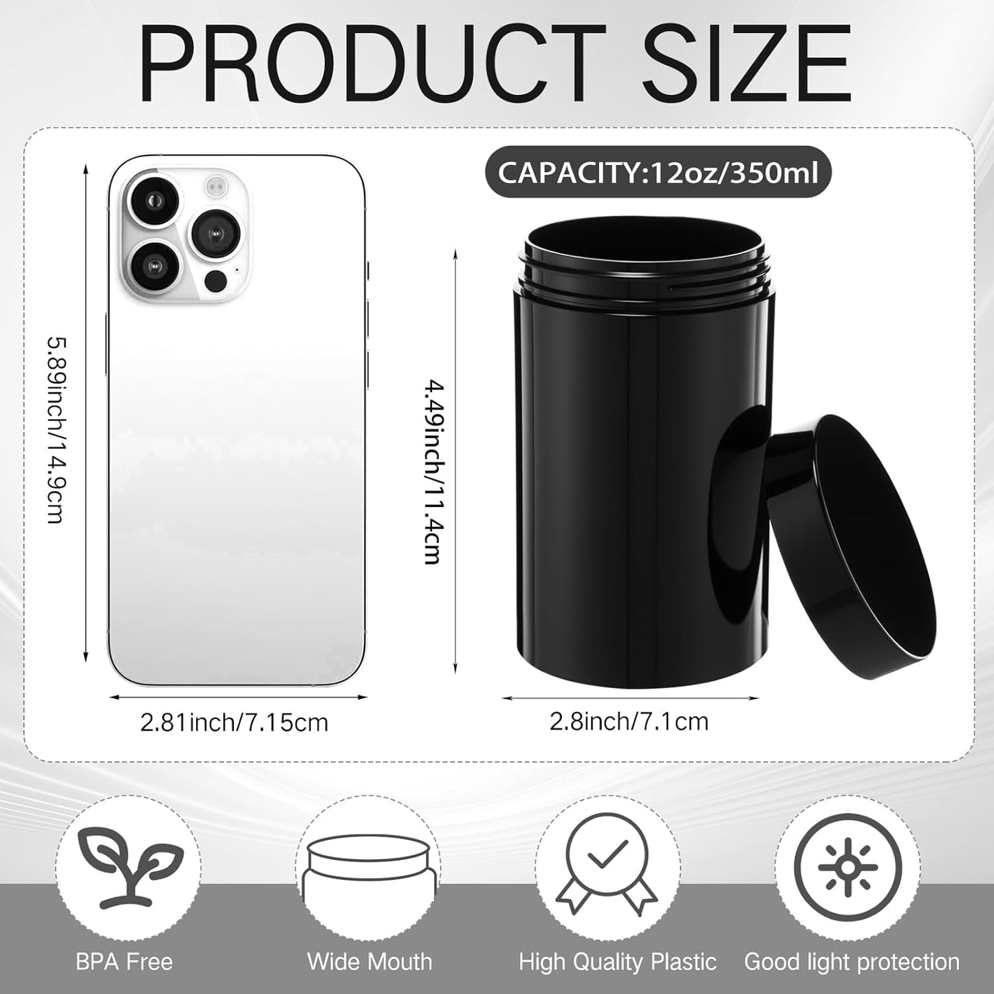 SATINIOR 24 Pieces Empty Clear Plastic Jars with Lids Round Storage Containers Wide Mouth for Beauty Product Cosmetic Cream Lotion Liquid Butter Craft and Food(Black,12 oz)